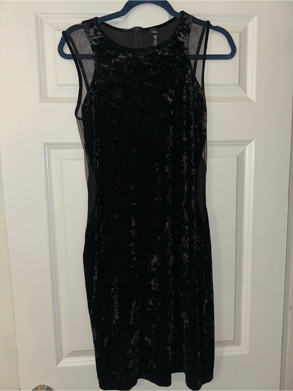 Black Velvet Mesh-Panel Mini Dress